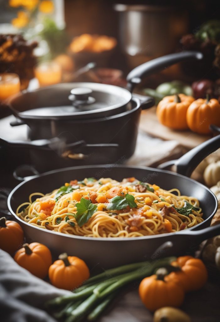 spaghetti au potimarron et aux noix