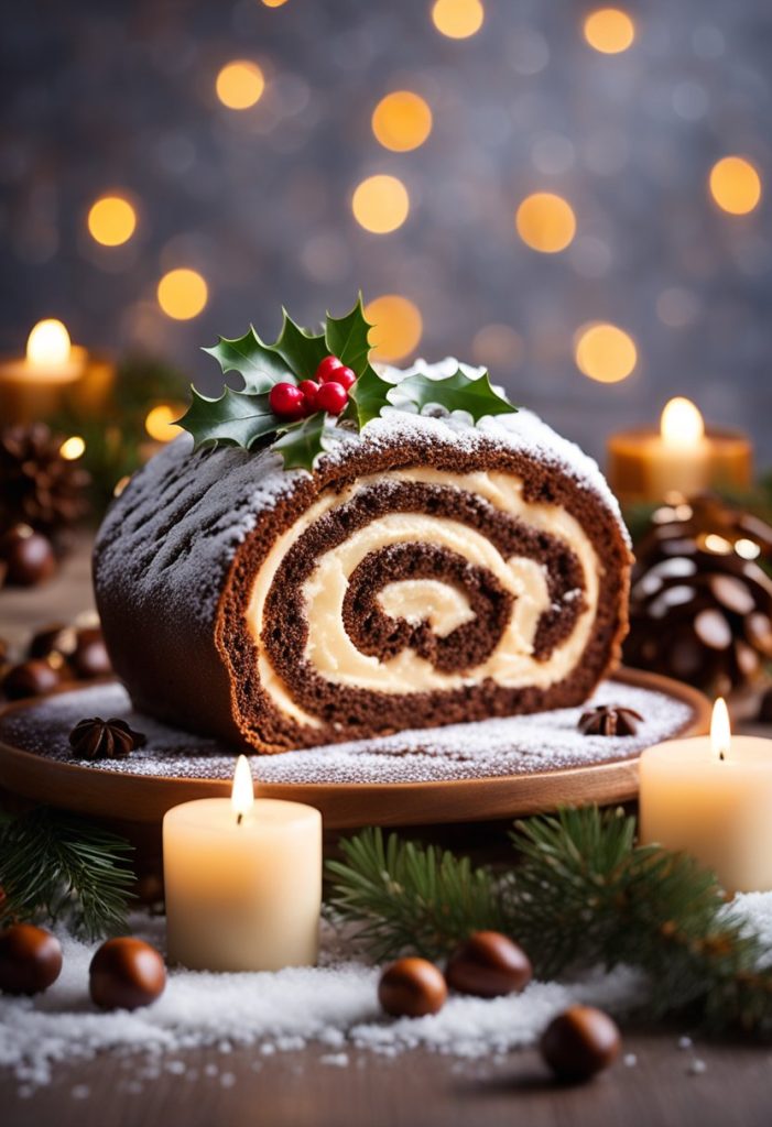 buche de noel au chocolat et à la vanille