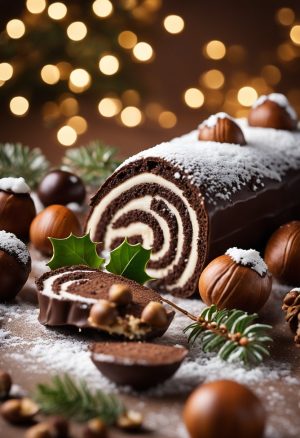 Buche de Noël au chocolat et à la crème vanille