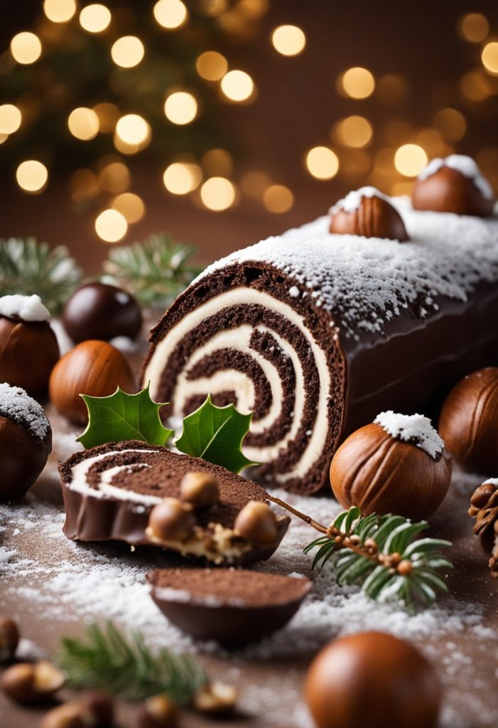 buche de noel au chocolat et à la vanille