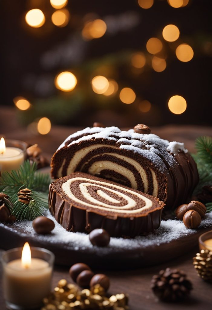 buche de noel au chocolat et à la vanille